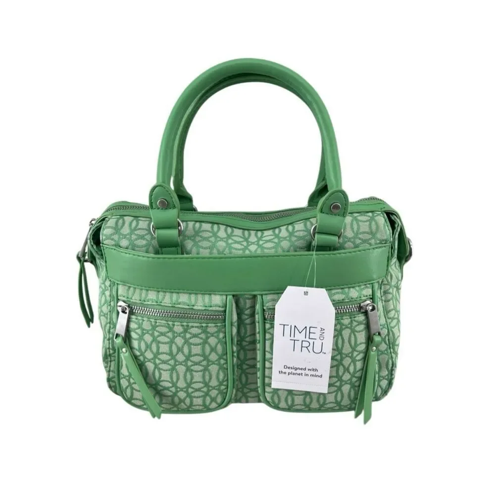 Light Green Patterned Satchel Handbag Purse